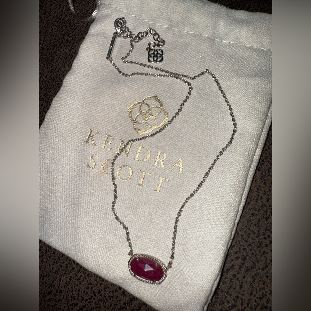 Kendra Scott Silver Necklace with Ruby Red Pendant